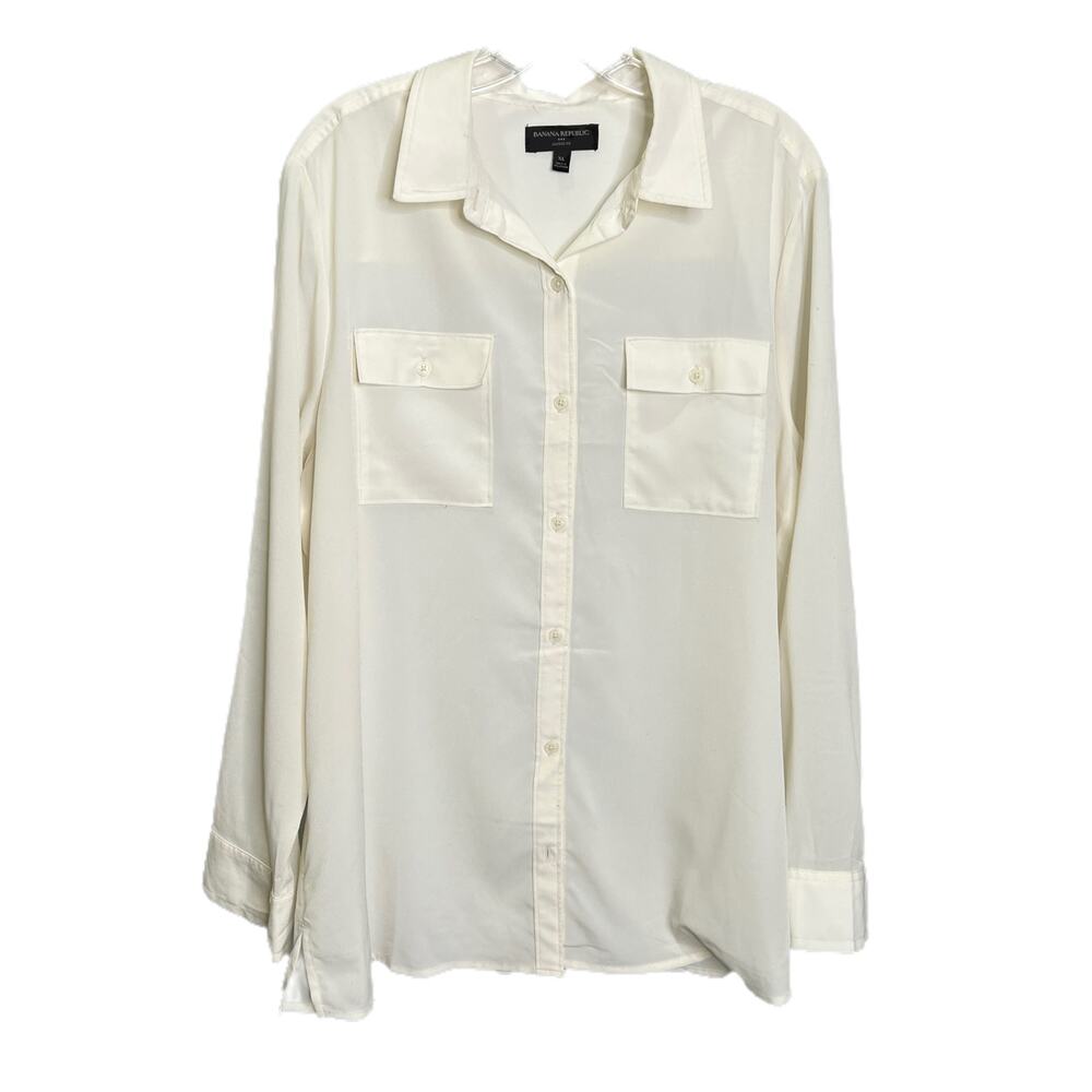Banana‎ Republic Women's Size XL Dress Shirt Cream Button-Down Classic Fit